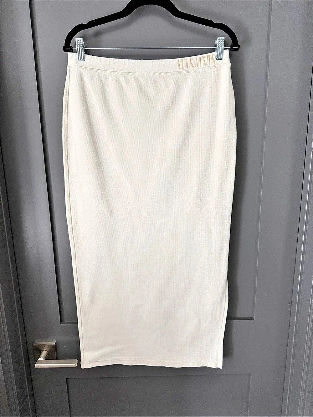 AllSaints Gia Ribbed Midi Skirt Cream Size 10